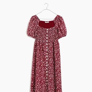 Madewell Lucie Smocked Button-Front Midi Dress in Batik Vine